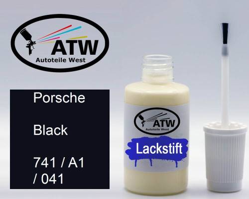 Porsche, Black, 741 / A1 / 041: 20ml Lackstift, von ATW Autoteile West.